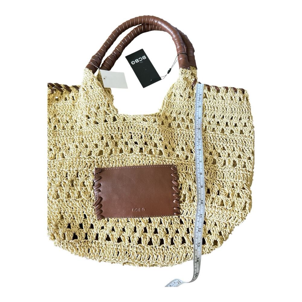BCBGMAXAZRIA Woven Raffia Tote Bag in Natural/Cognac. - Picture 12 of 12